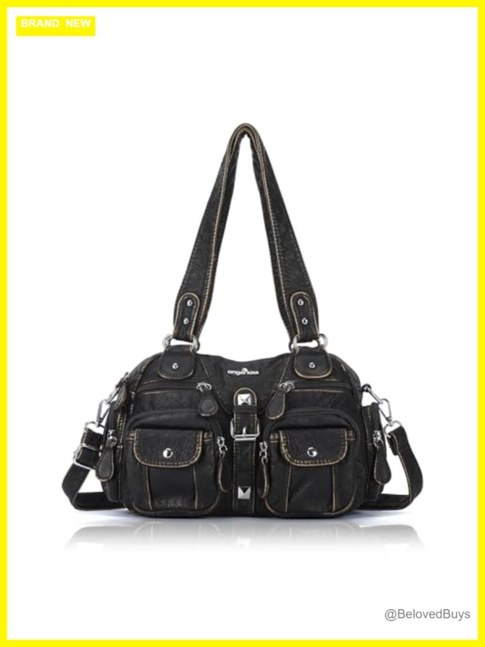 Angel Kiss Hobo Crossbody Purse Multipocket Soft PU Leather Handbag